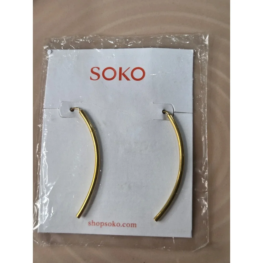 SOKO Bow Earrings 24k Gold Plated Brass Arc Threader Handcrafted Kenya NEW